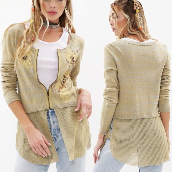 *SOLD* Aratta Les Revoires Cardigan • NWT • Floral Embellished • Zipper Crochet - Picture 1 of 8